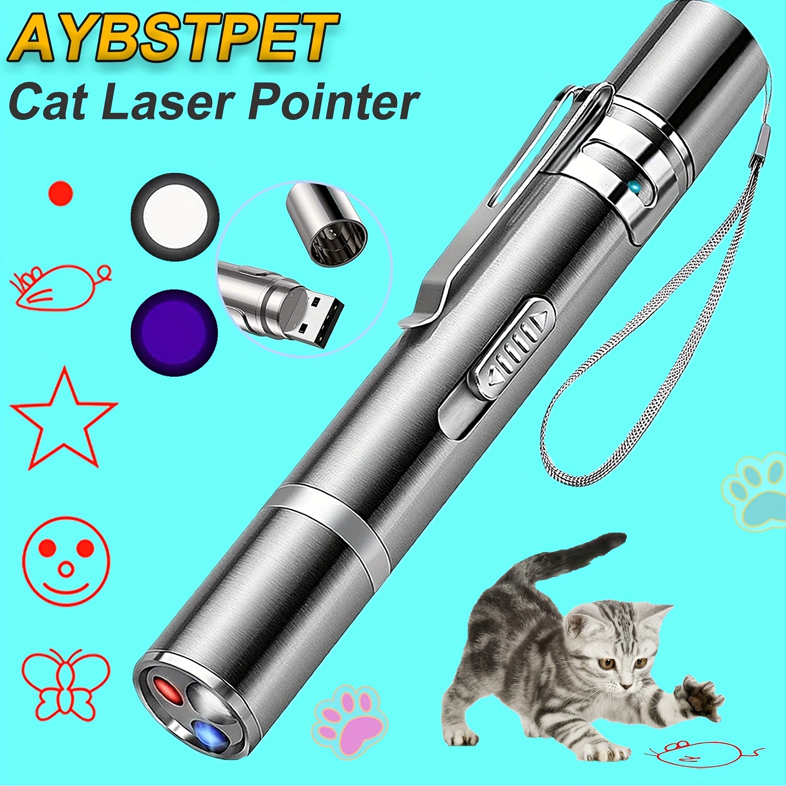 Juguete láser para gatos, puntero de luz LED de punto rojo, juguetes  interactivos para interiores, gatos, perros, láser, largo alcance, 5 modos  de