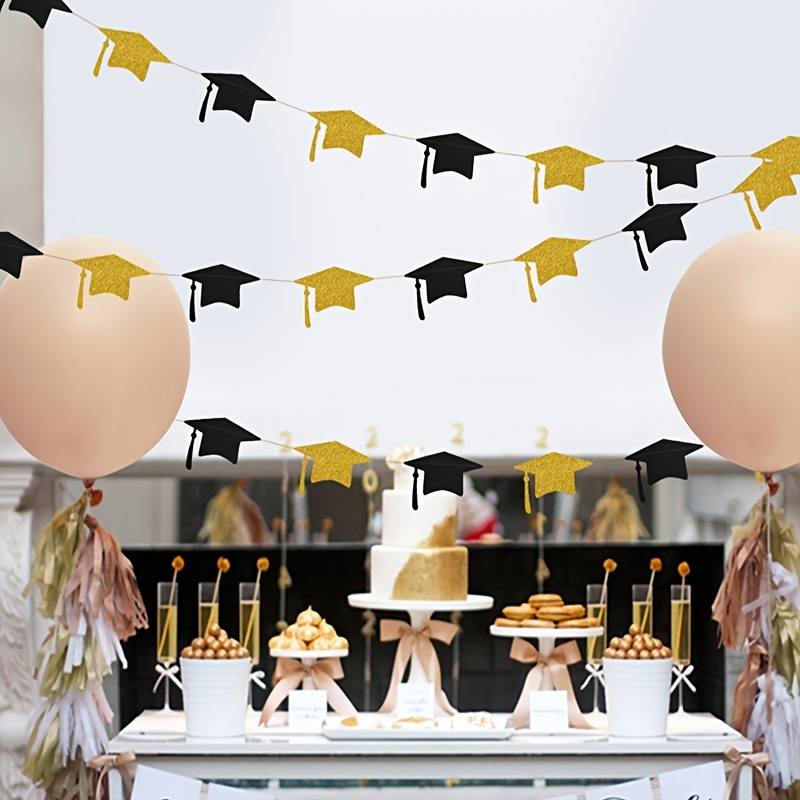 Graduation Backdrop Black And Golden Graduation Party - Temu