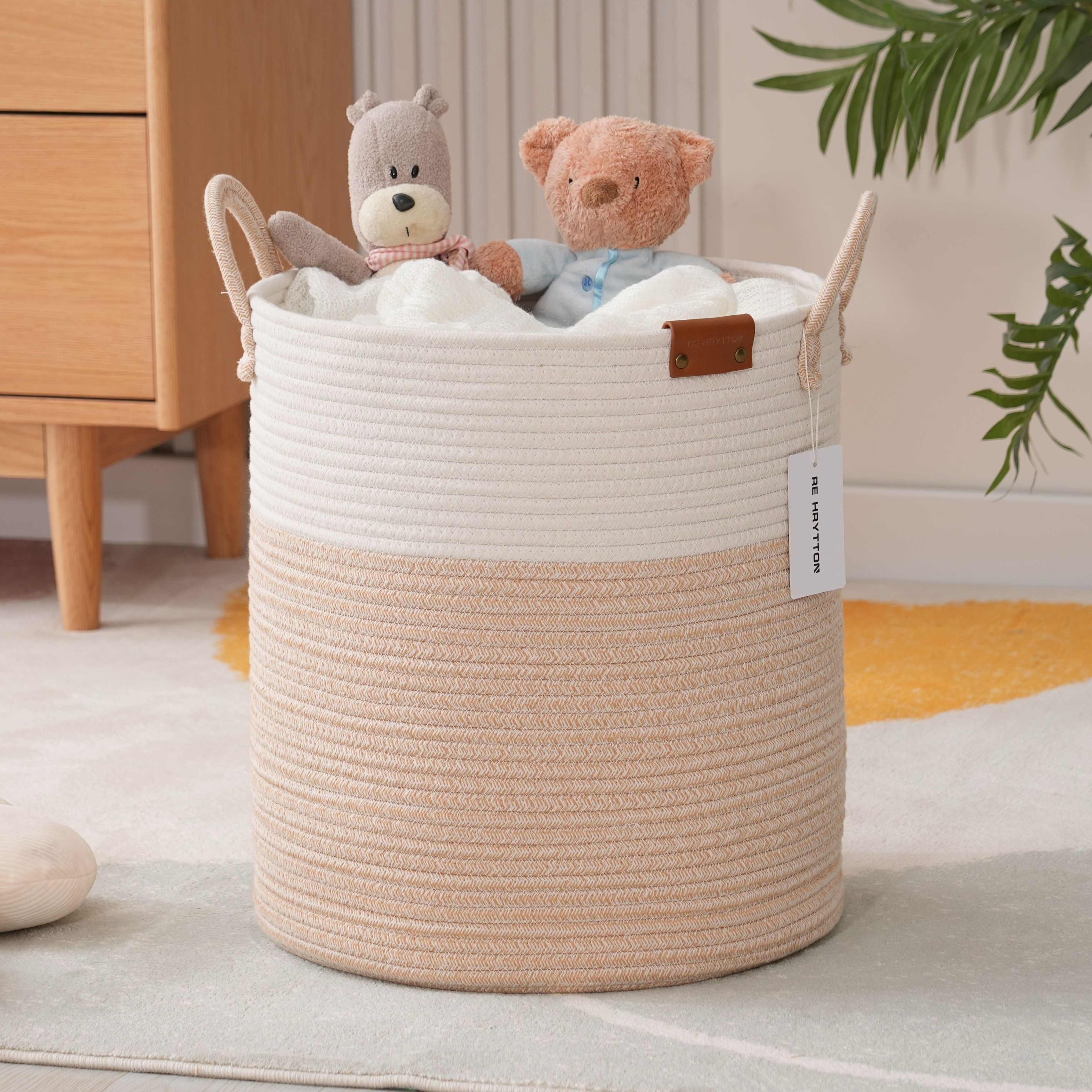 Cesta de cuerda grande de 20.5 x 15 pulgadas con tapa, cesta de  almacenamiento tejida para ropa sucia para bebé, canasta decorativa de  juguetes con