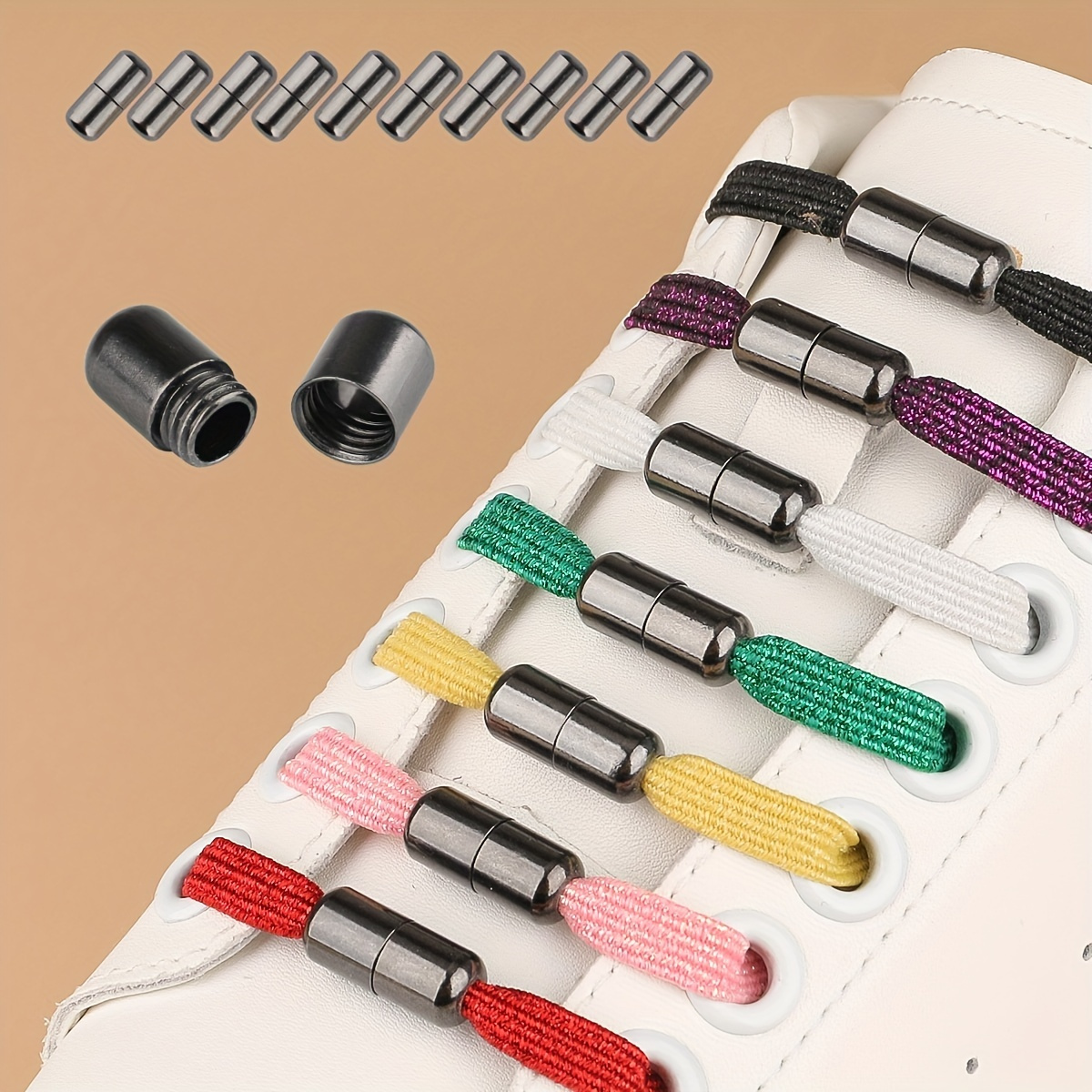 uxcell Shoelace Locks Buckle, 8 x 18mm Aluminum Elastic No Tie Shoe lace  Turnbuckle, Glossy Rainbow 2 Pcs