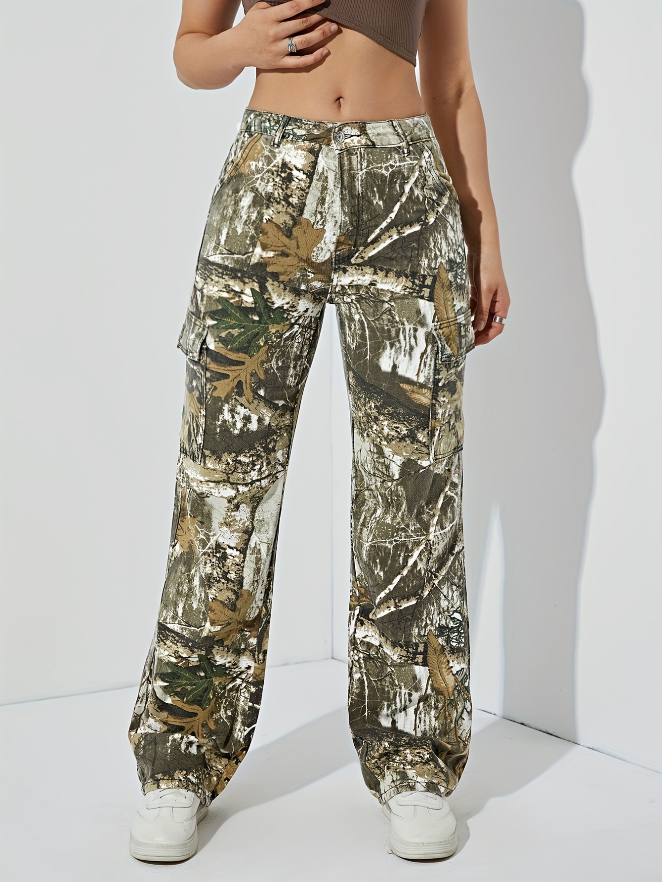 Camo Print Drawstring High Waist Capris Pants Casual Dual - Temu Canada