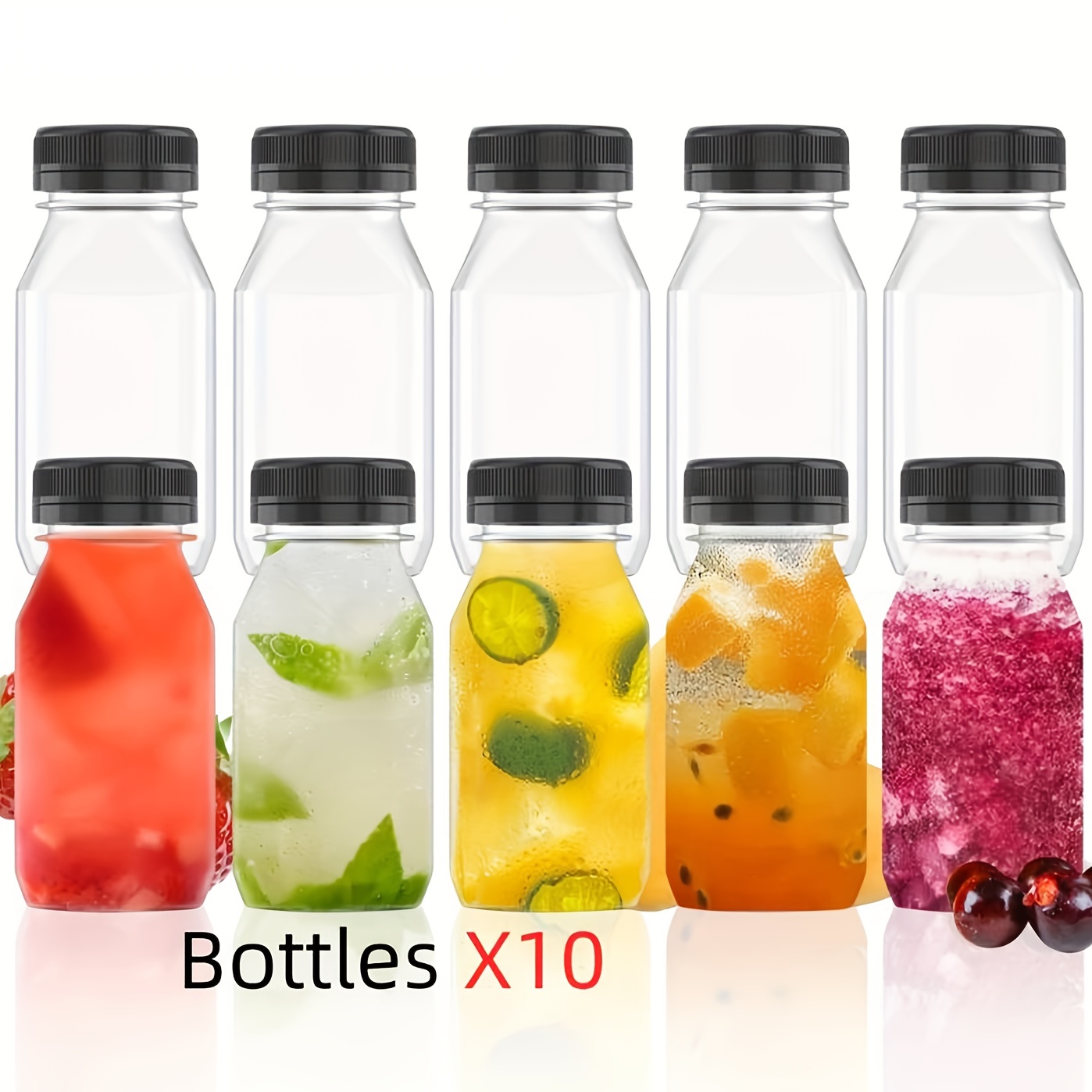 16-oz Square Plastic Juice Bottles - Cold Pressed Clear Food Grade