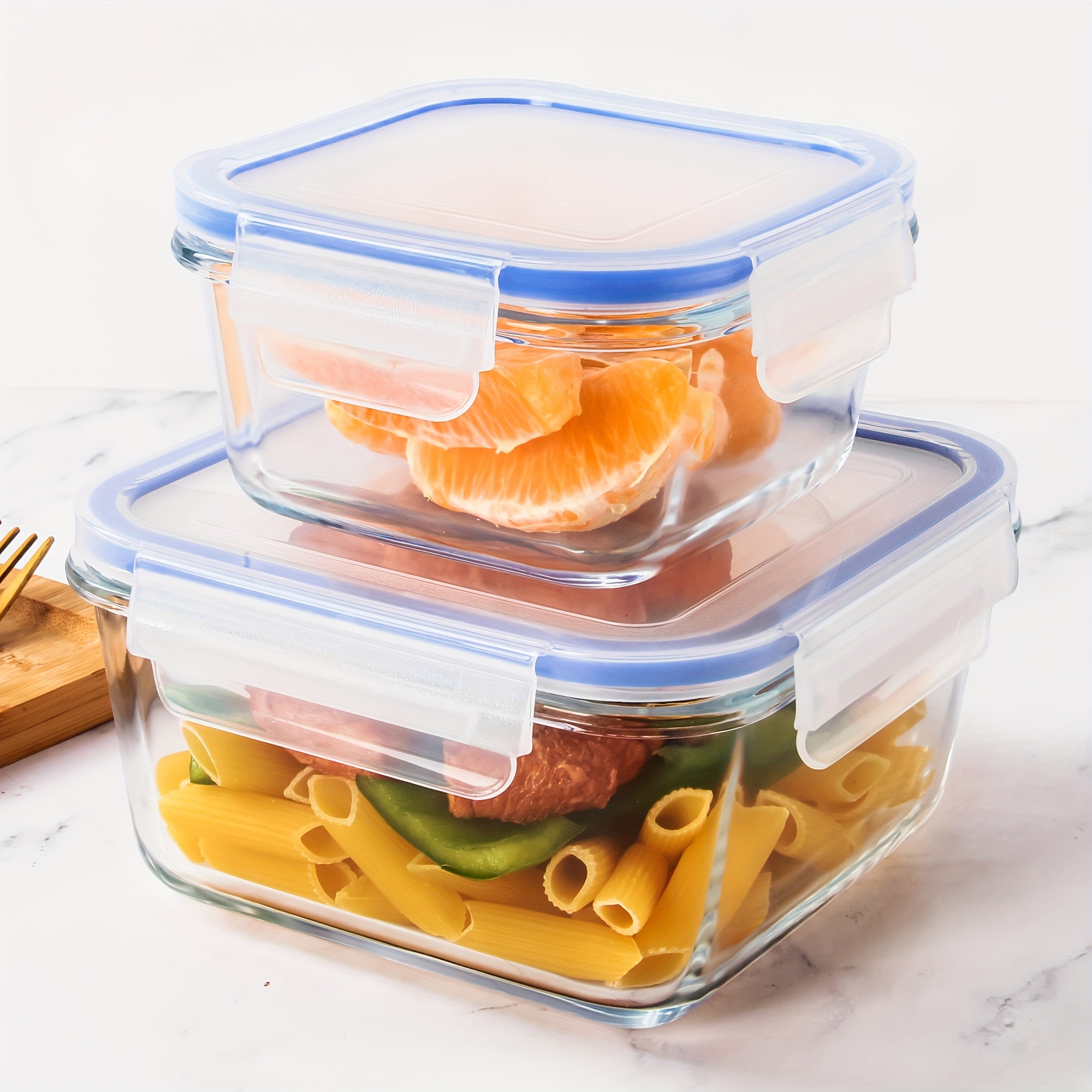 4pack 1040ml 2 Compartment Glass Meal Prep Containers Snap Locking