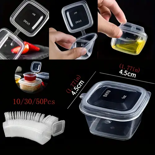 100 Pack Clear Plastic Hinged Sauce Container Disposable Clear Hinged Lid  Plastic Containers Ketchup Sauce Jello Shot Box