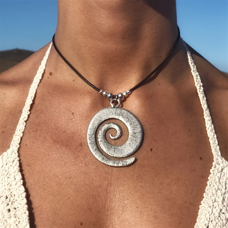 Silver Spiral Necklace - Silver Spiral Pendant, Silver Swirl Necklace, Silver Swirl Pendant, Surfer Necklace Men, Surfer Necklace Women