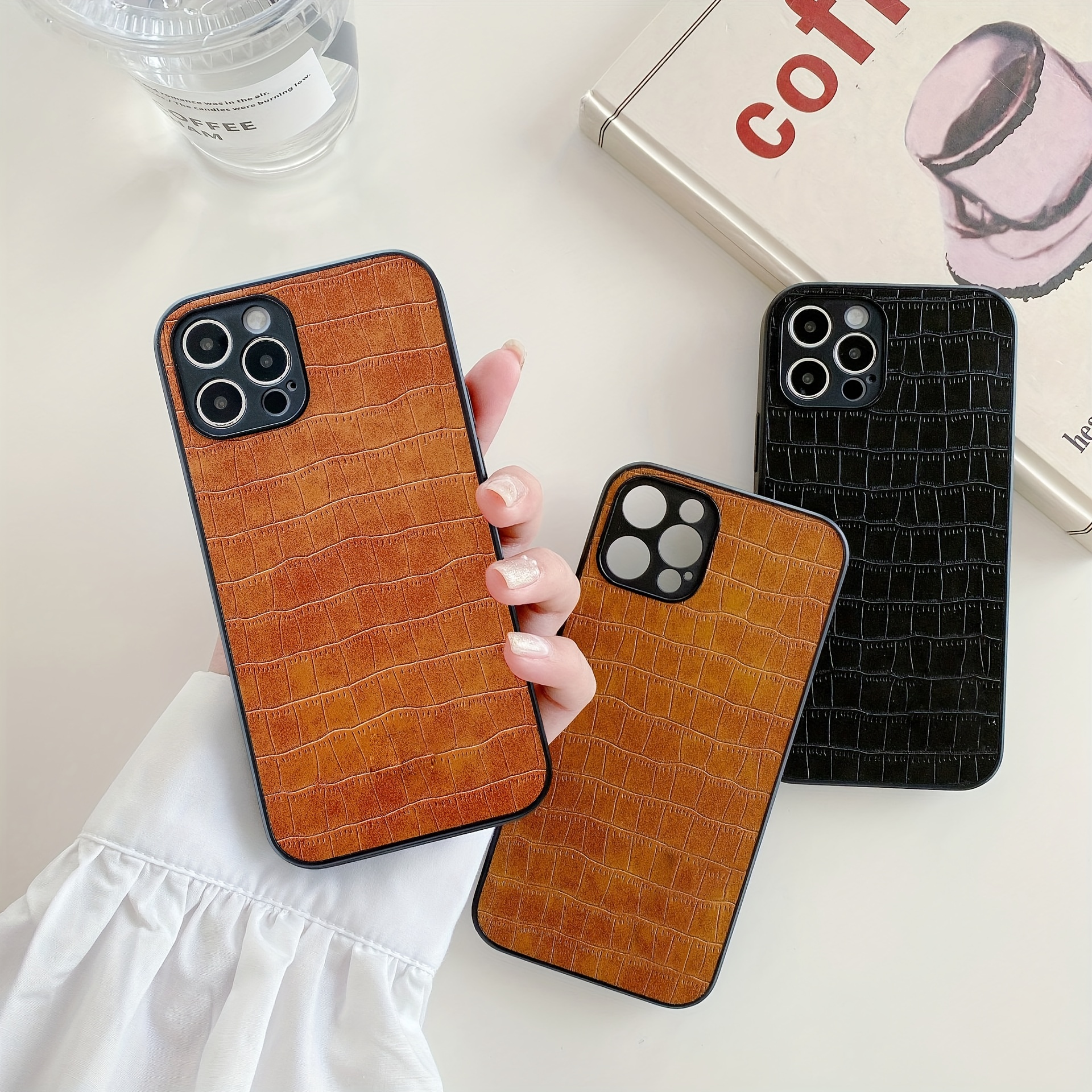 Para iPhone 15 Plus Estuche para teléfono de cuero de vaca con capa  superior de cocodrilo (