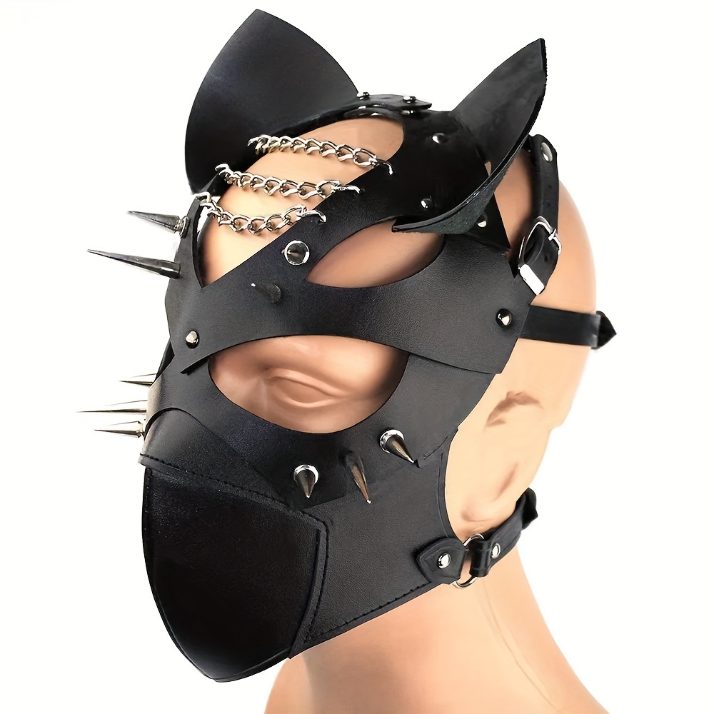 Maschera per il viso Sexy in pelle Fetish BDSM Bondage Hood maschera per  gli occhi aperti