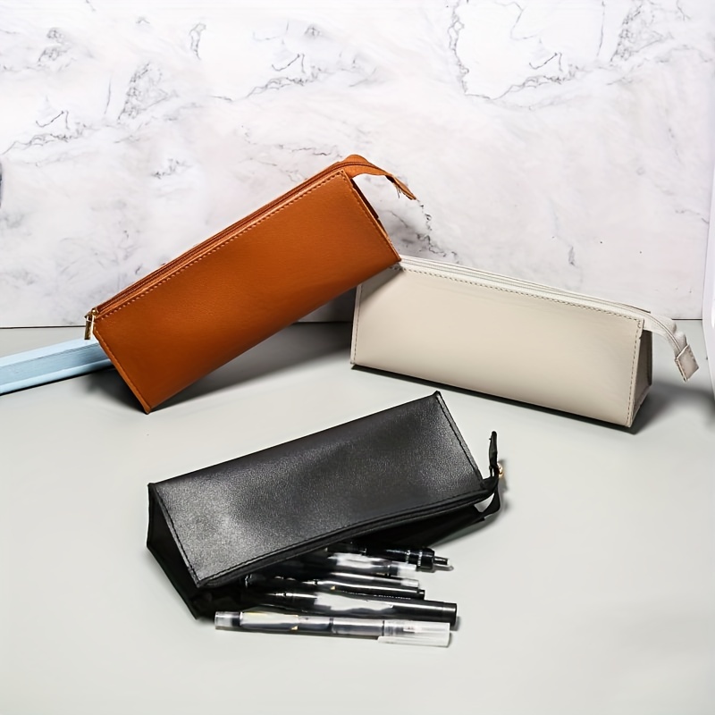 1pc Quality Leather Pencil Pouch Large Capacity Smooth Surface