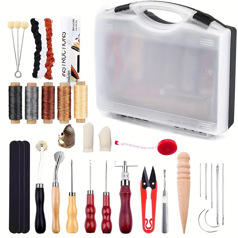 Leather Sewing Kit, 38 Pcs Leather Working Kit, Leather Sewing Upholstery  Repair Kit with Large-Eye Stitching Needles, 8 Upholstery Thread, Leather
