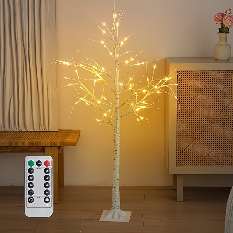 Árbol de abedul iluminado, paquete de 4 árboles de 2 pies para interiores,  árbol artificial a pilas con 24 luces blancas cálidas, árbol de rama