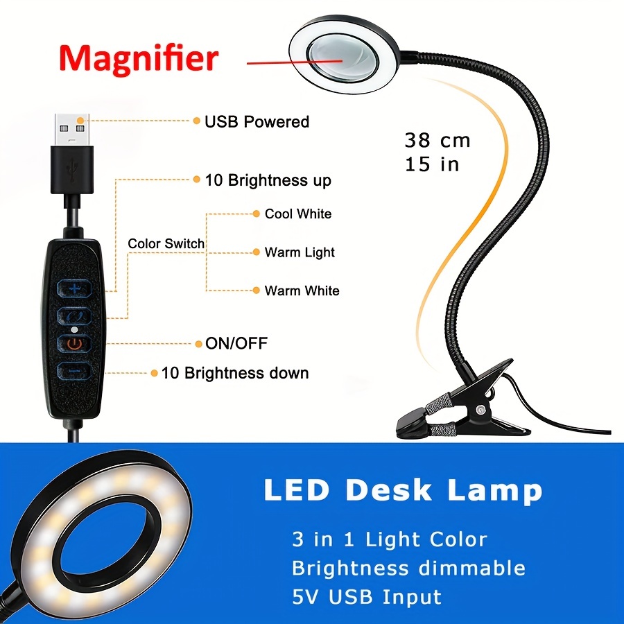 Magnifier Multifunctional Desktop Dimmable Illuminated Magnifying Glass  Lamp for Sewing Reading Crafts Cross Stitch Solder