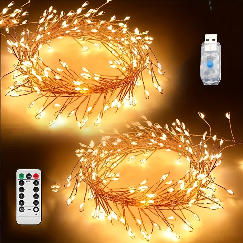 Télécommande fée guirlande lumières plume rideau lumière décoration maison  cuivre LED guirlande scintillement alimenté par batterie