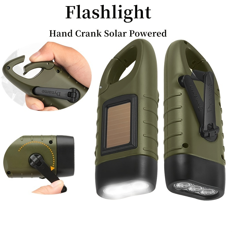 Hand Cranking Solar Powered Rechargeable Flashlight Emergency Led Flashlight  Quick Snap Clip Backpack Flashlight Torch Weather Ready For Camping Outd
