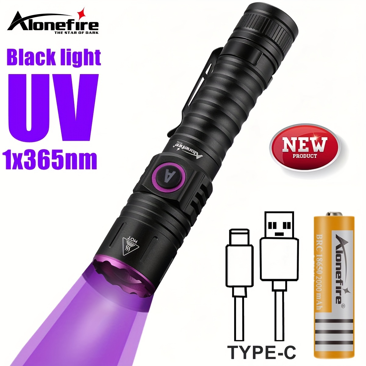 Linterna de luz UV de luz negra: Vansky 395nm 12 LED 2 unidades de linterna  ultravioleta de luz negra mini potente detector de orina de mascotas para