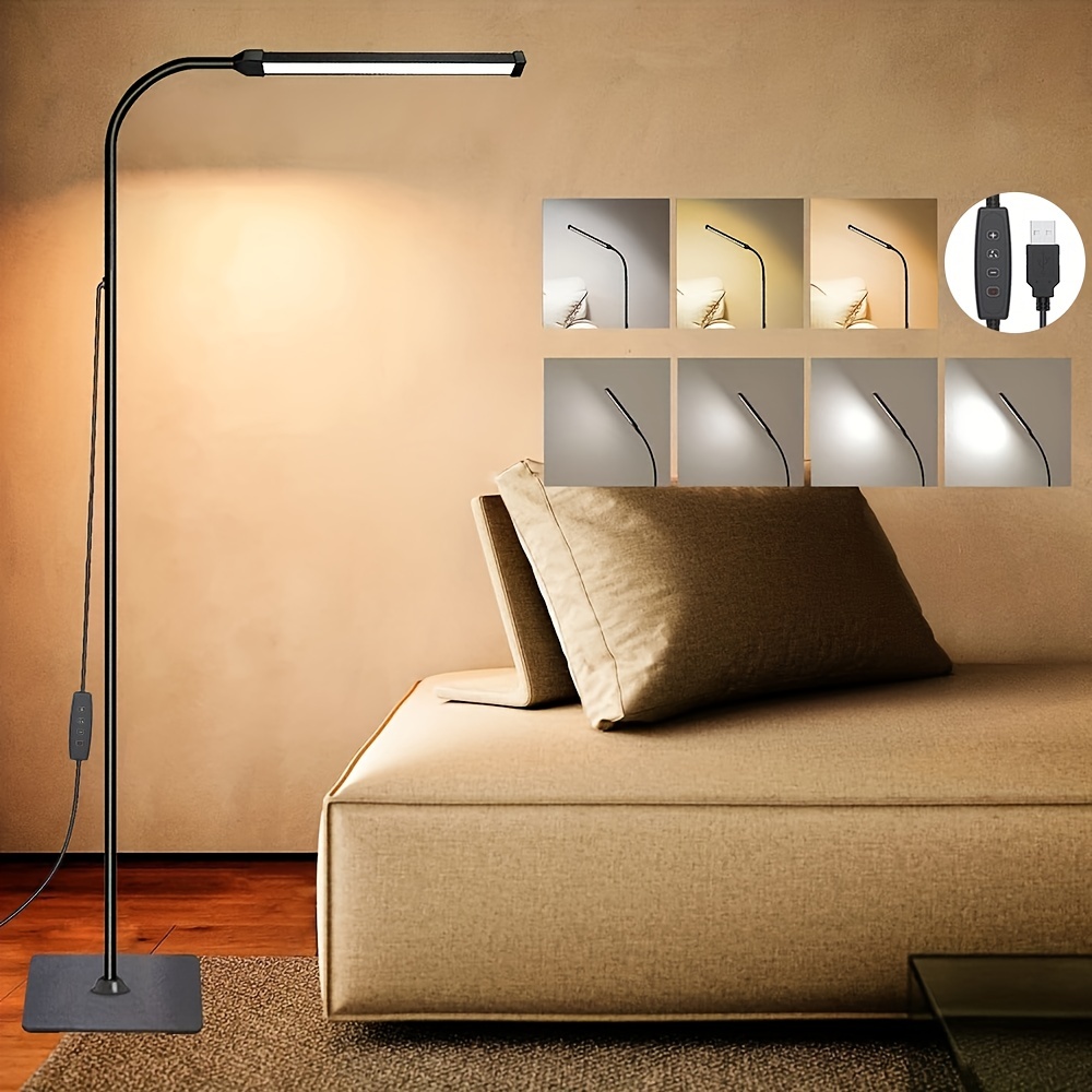 Modern USB LED Floor Lamp with Clear Shade Gold Standing Lamp for