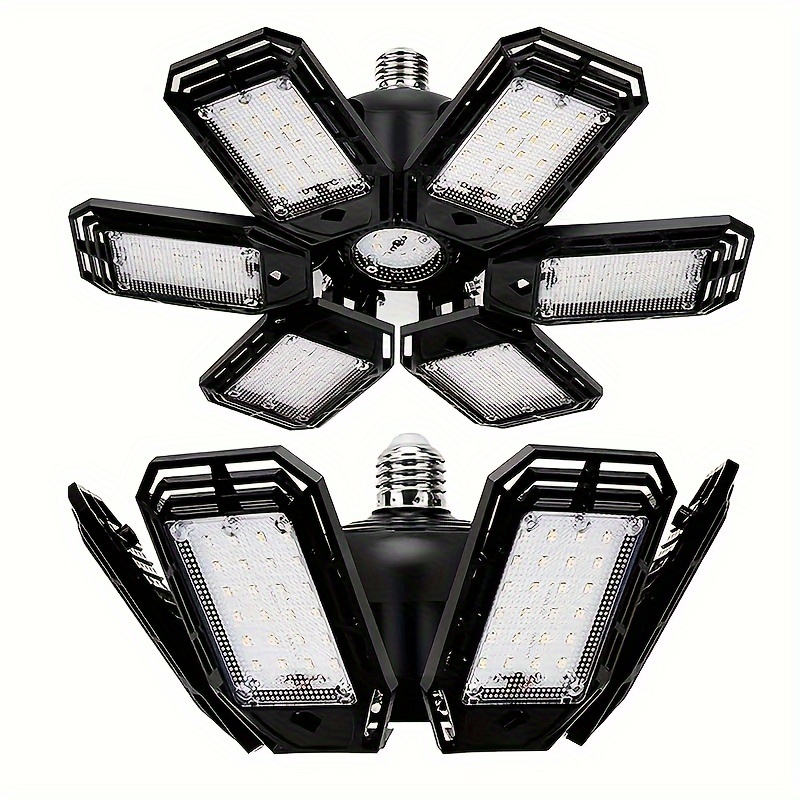 1 2 Packs 180W LED Garage Lights E26 Deformable Led Garage Ceiling Lights 6500K Daylight White With 6 Adjustable Panels For Garage Barn Workshop Warehouse