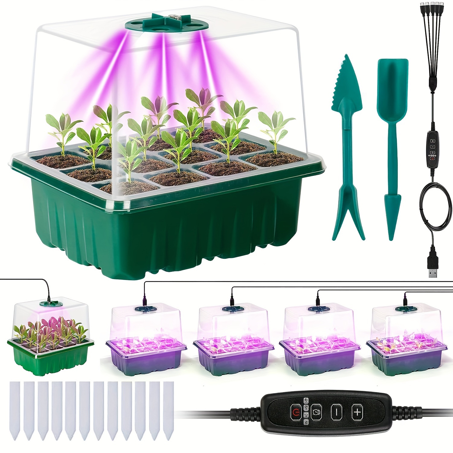 Intelligentize plateau de démarrage de graines de plantes économiques  élèvent la lumière chaude lumière 12 cellules Pot semis intérieur jardin  Germination pépinière 