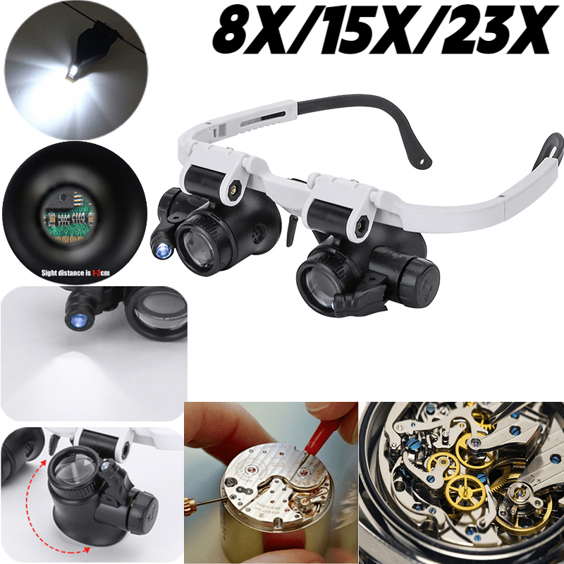 Head Magnifier with 5 LED Lights, Rechargeable Headband Magnifying Glass