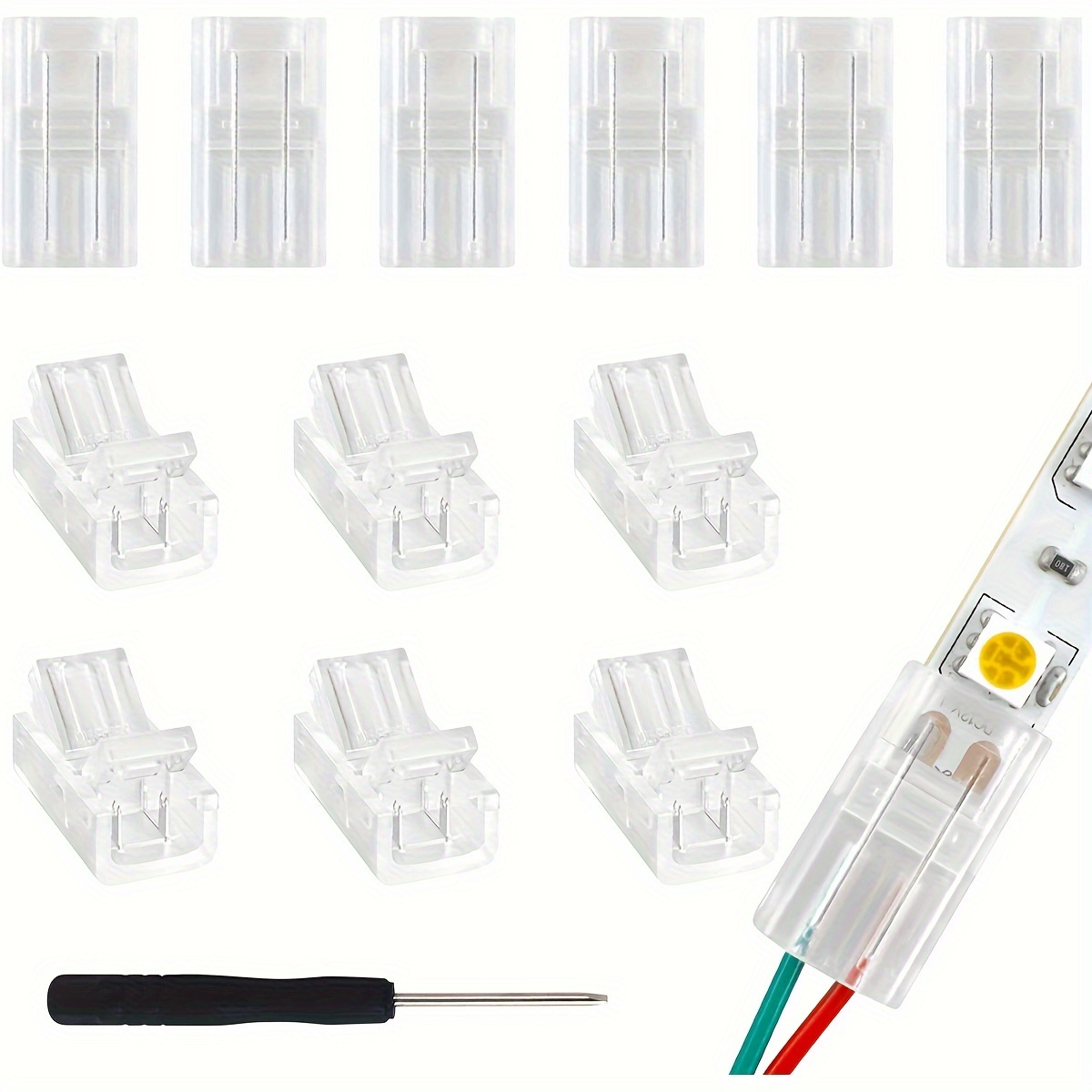 30 conectores de tira de luz LED sin soldadura, conector de tira LED de 2  pines de 0.315 in, cable para tiras de luces LED de un solo color de 5 V,  12