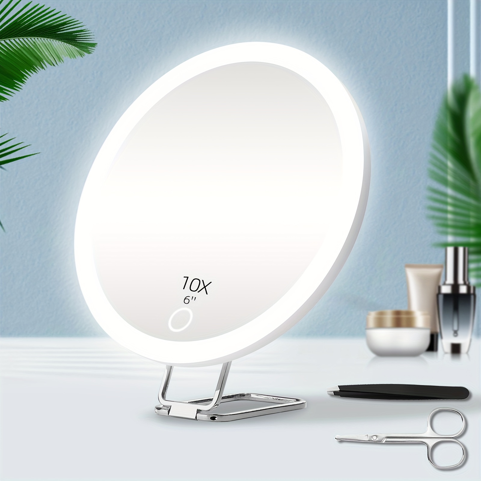Espejo de maquillaje LED con luces y aumento de 10 aumentos, espejo de  tocador montado en la pared, redondo, de doble cara, con brazo extensible