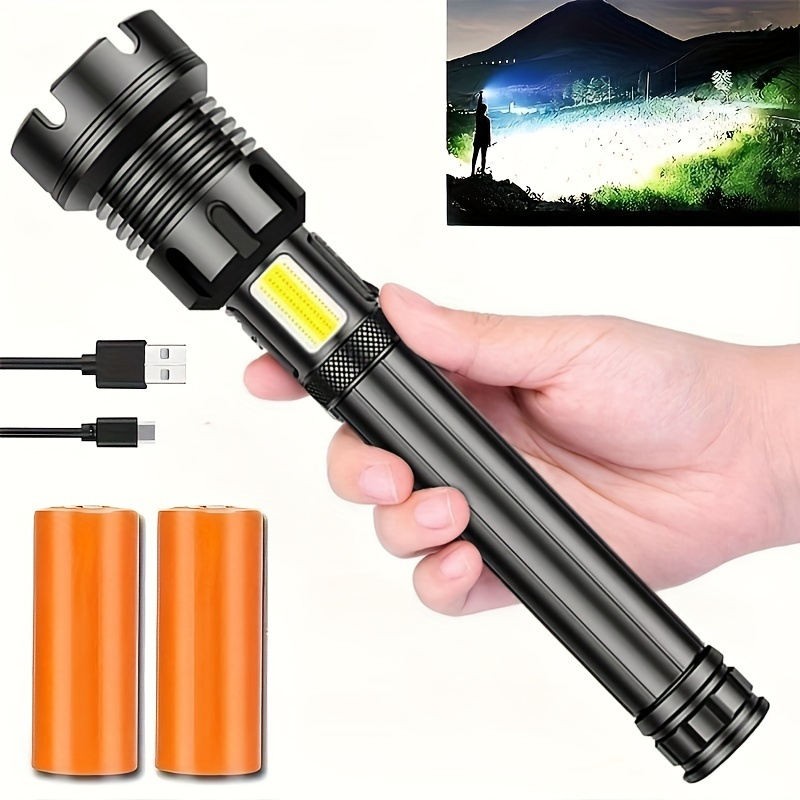 1pc Mini Portable Solar Powered Rechargeable Led Flashlight With Zoom  Focus, Side Cob Light & Red Warning Light For Outdoor And Home Use