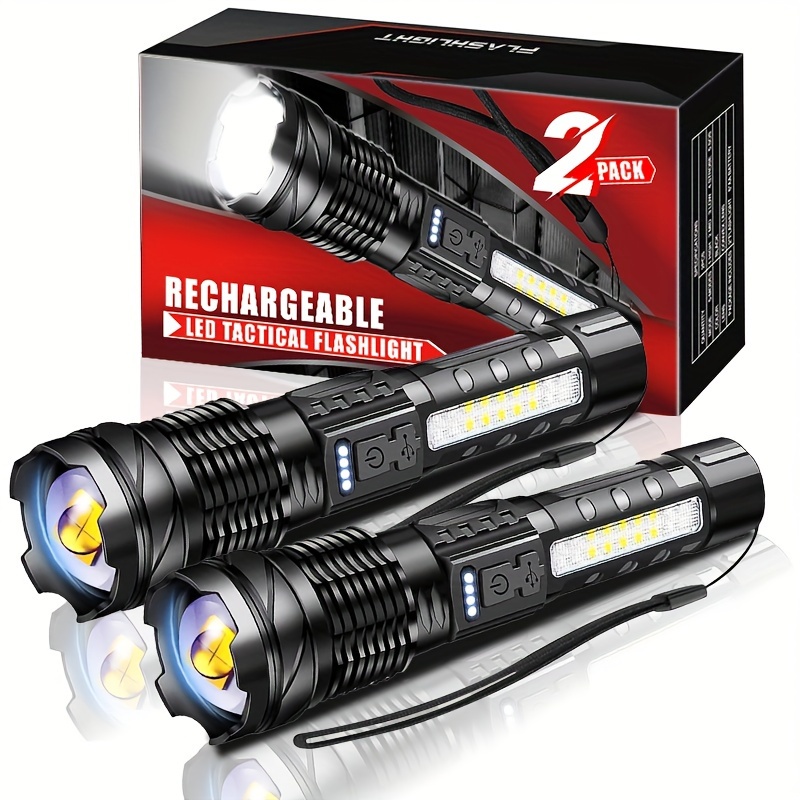 2 pack Linterna LED Recargables Tacticas Militar de Alta Potencia Flashlight