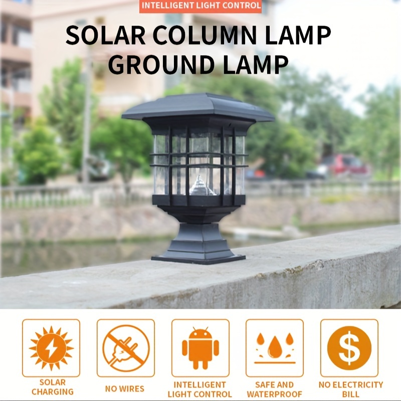 Lámpara solar de poste de luces para jardín al aire libre, resistente  aluminio fundido a presión, lámpara de poste de poste de pedestal, luz  solar de