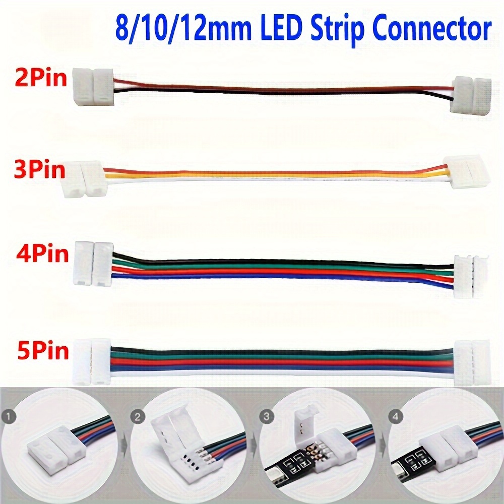 Kit de conector de tira LED para tira de luz de solo color de 0.315 in,  incluye 4 tipos de luces de tira LED sin soldadura, accesorios 2 conectores  de