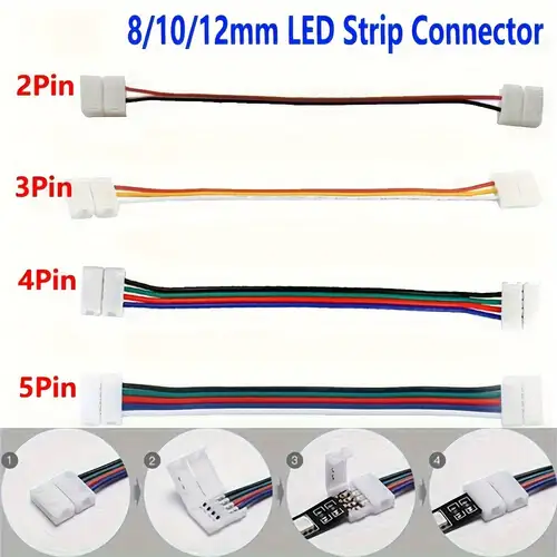 Conector de tira LED a cable de 6 pines de 0.472 in RGB CCT, clips sin  cable, adaptador sin soldadura, conexión de extensión para tira de luces  LED