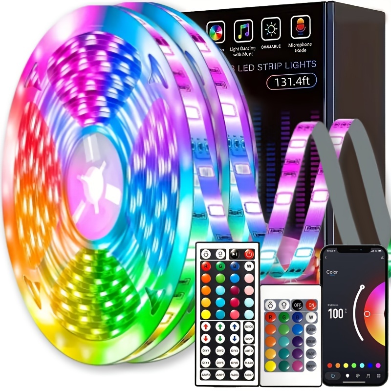 Govee Tira de luces LED, luces LED RGB de 32.8 pies con control remoto, 20  colores y modo de bricolaje, luces LED que cambian de color, tira de luz de