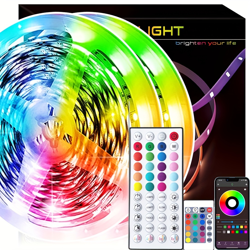 Tira de luces LED alimentadas por pilas, tira de luz LED RGB de 6.5 pies,  SMD5050, 60 luces LED, kit de tira LED flexible que cambia de color, para  el