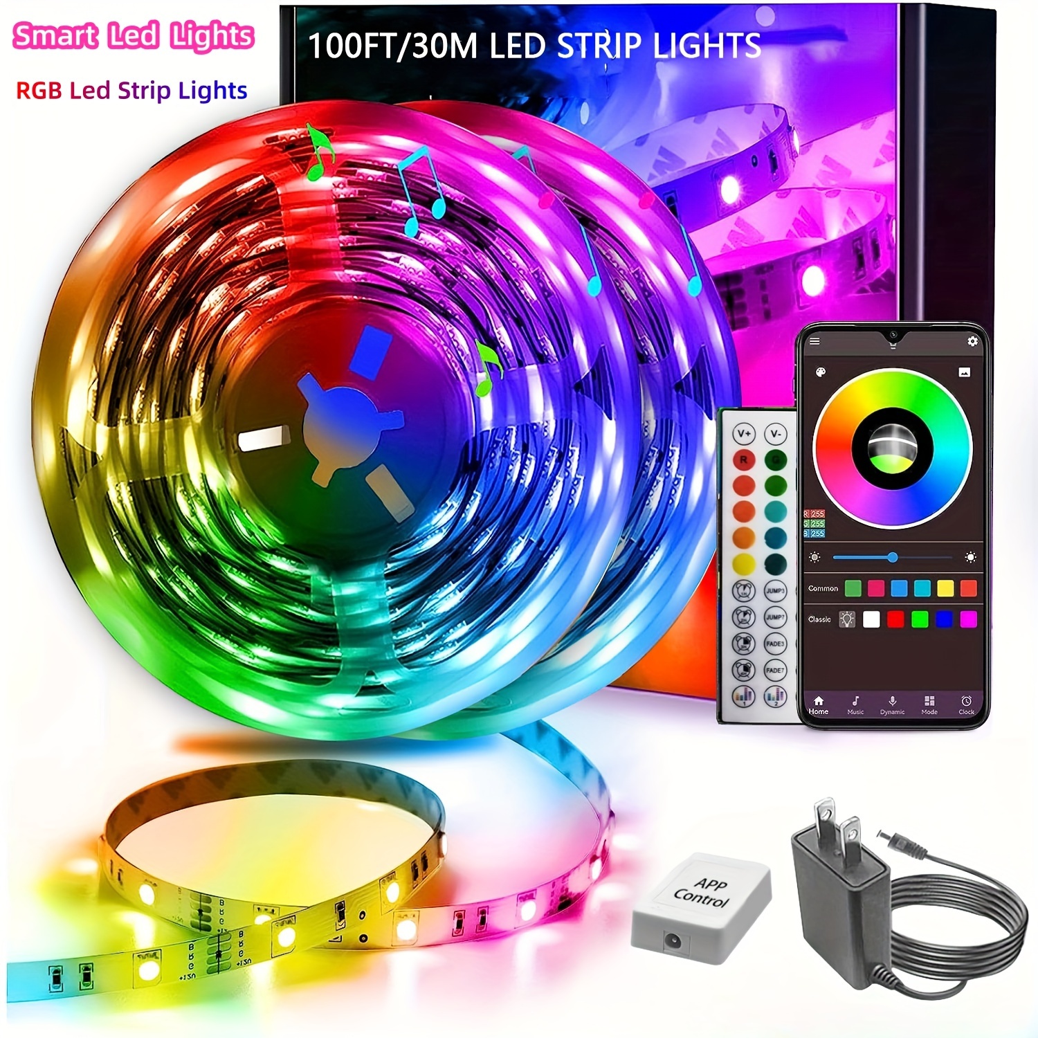 Controlador de tira de luz LED RGB, con aplicación, sincronización de  música y control remoto IR, con colores ilimitados y función de  modificación de
