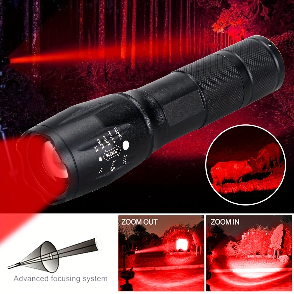 2 potentes linternas LED rojas de un solo modo de largo alcance rojo  linterna de caza zoombale, antorcha roja impermeable, mejor para  astronomía
