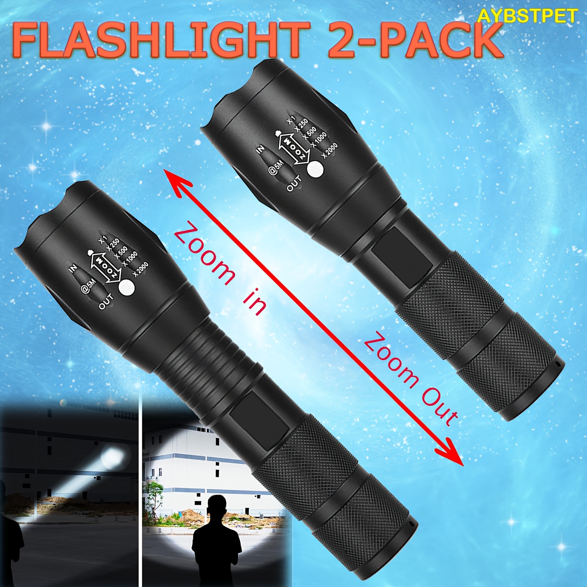 Linterna Recargable Linternas LED de Alta Potencia Tactica Militar de Mano  2PACK