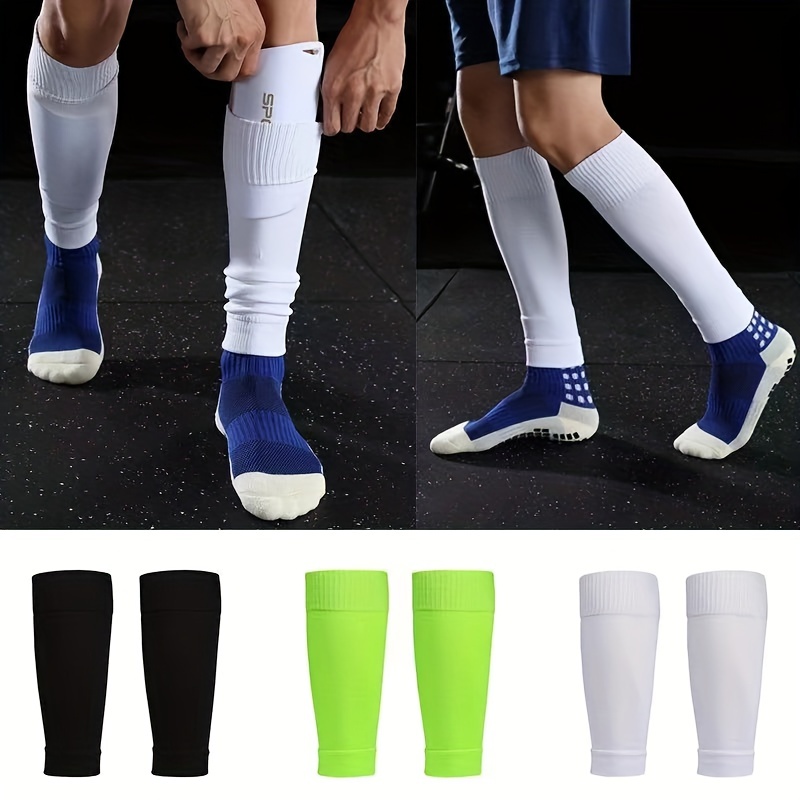 Calcetines de fútbol antideslizantes para hombre, calcetines  antideslizantes con agarre, mangas de espinilleras, correas de protección  para fútbol