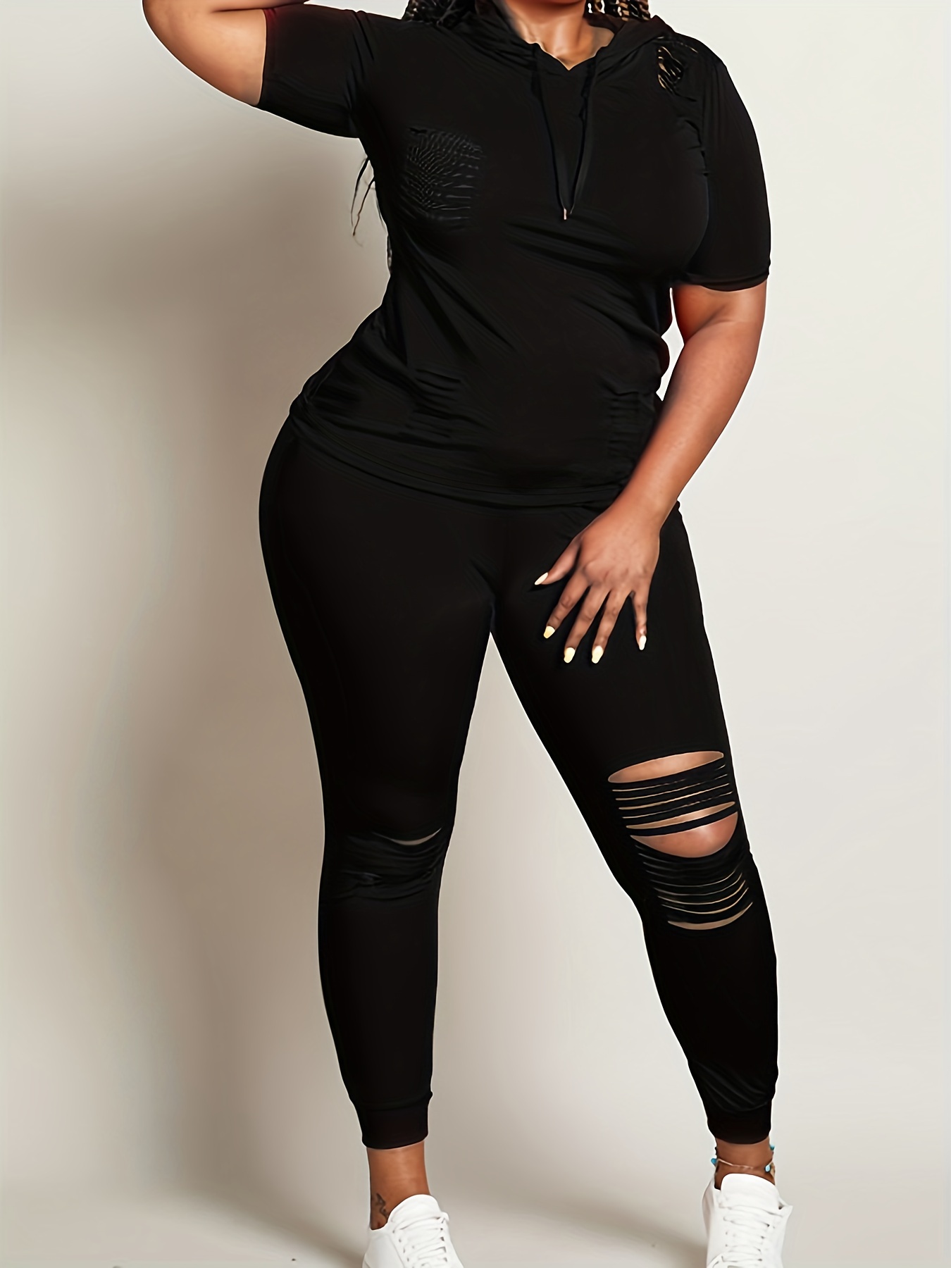 plus size black ripped shorts