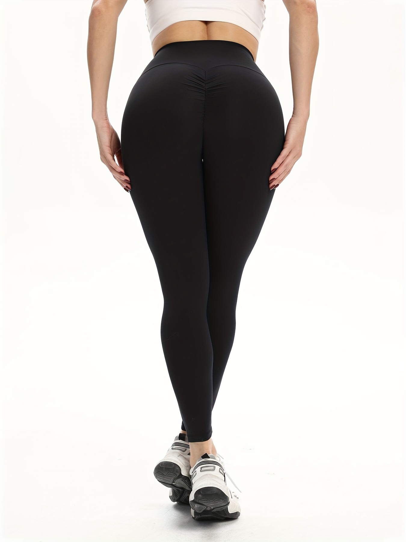 Plus Size Sports Leggings, Women's Plus Solid High Stretch Butt Lifting  Skinny Running Fitness Leggings