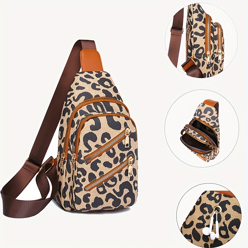 Animal Print Trendy Faux Leather Crossbody Bag - Temu