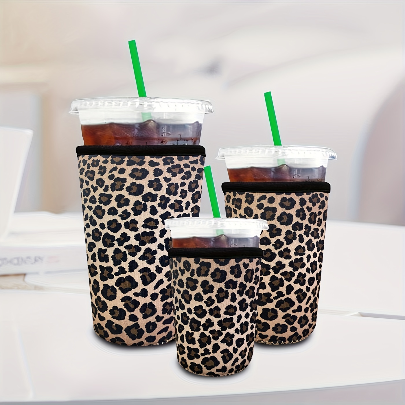 50pcs Leopard stainless steel tumbler with lid straw cheetah