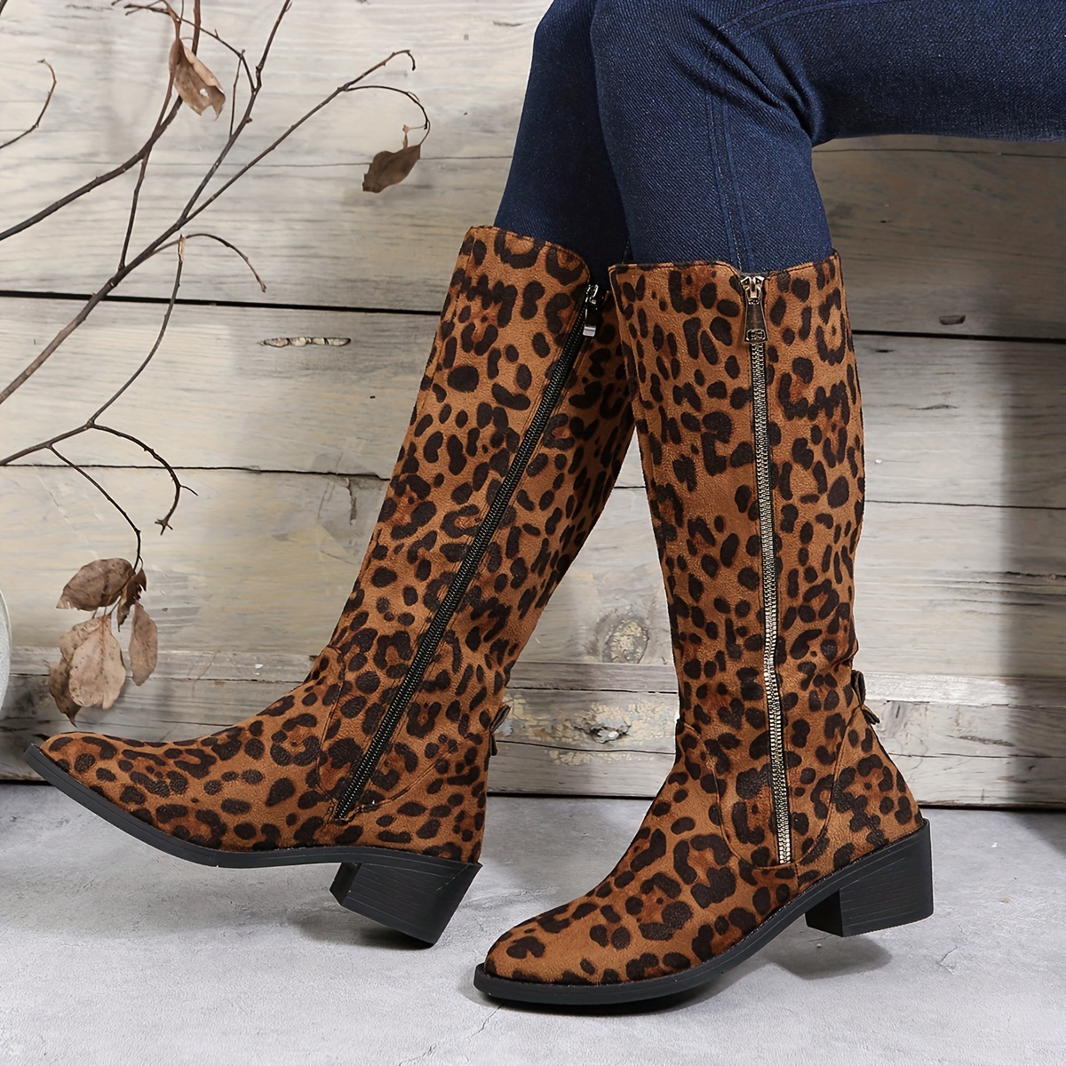 Fashion Leopard Print Ankle Boots Women Pointed Toe Flat Heel Short Boot  Winter Warm Shoes Female Chelsea Booties Botas De Mujer