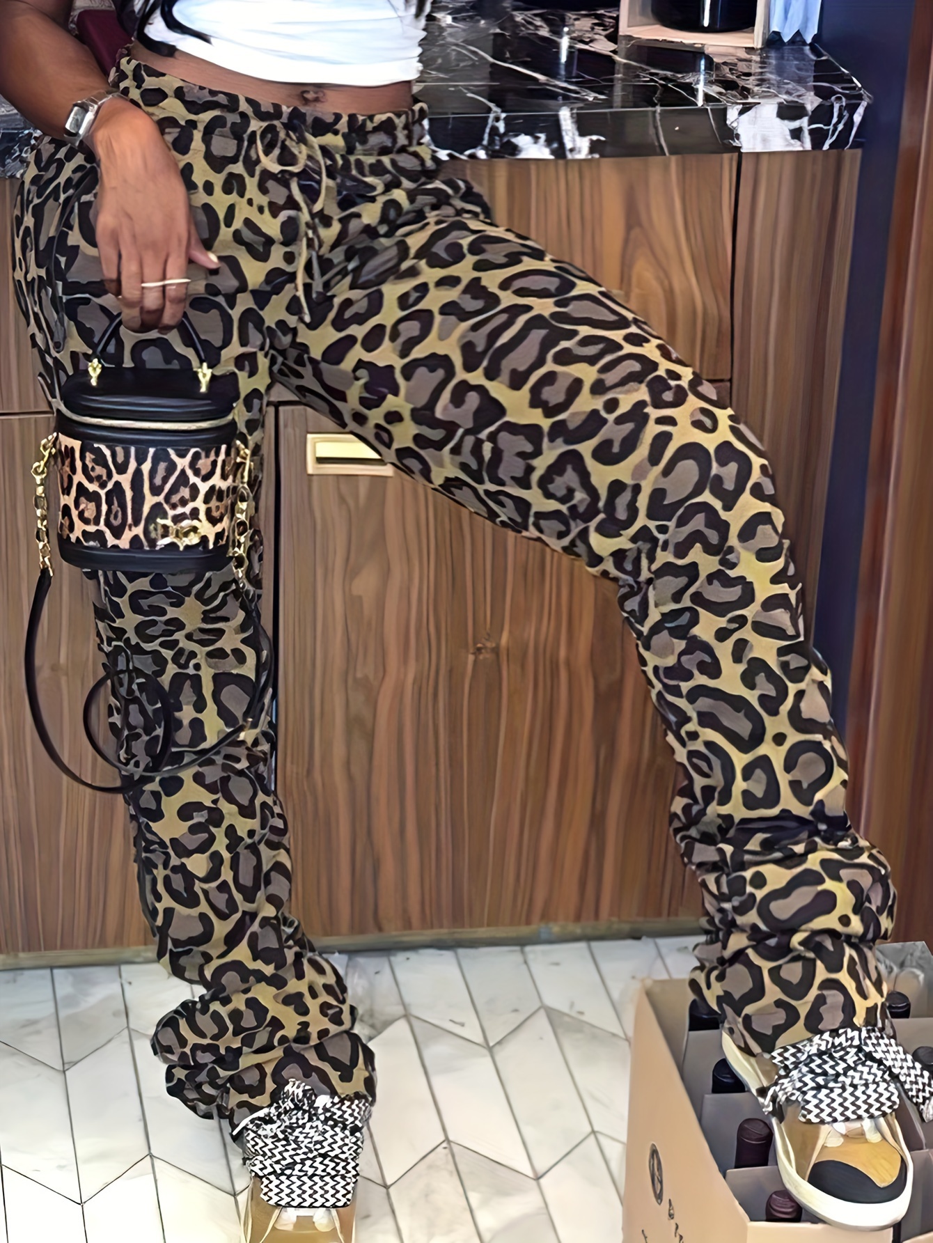 Leopard Print High Waist Pants Vintage Straight Leg Pants - Temu