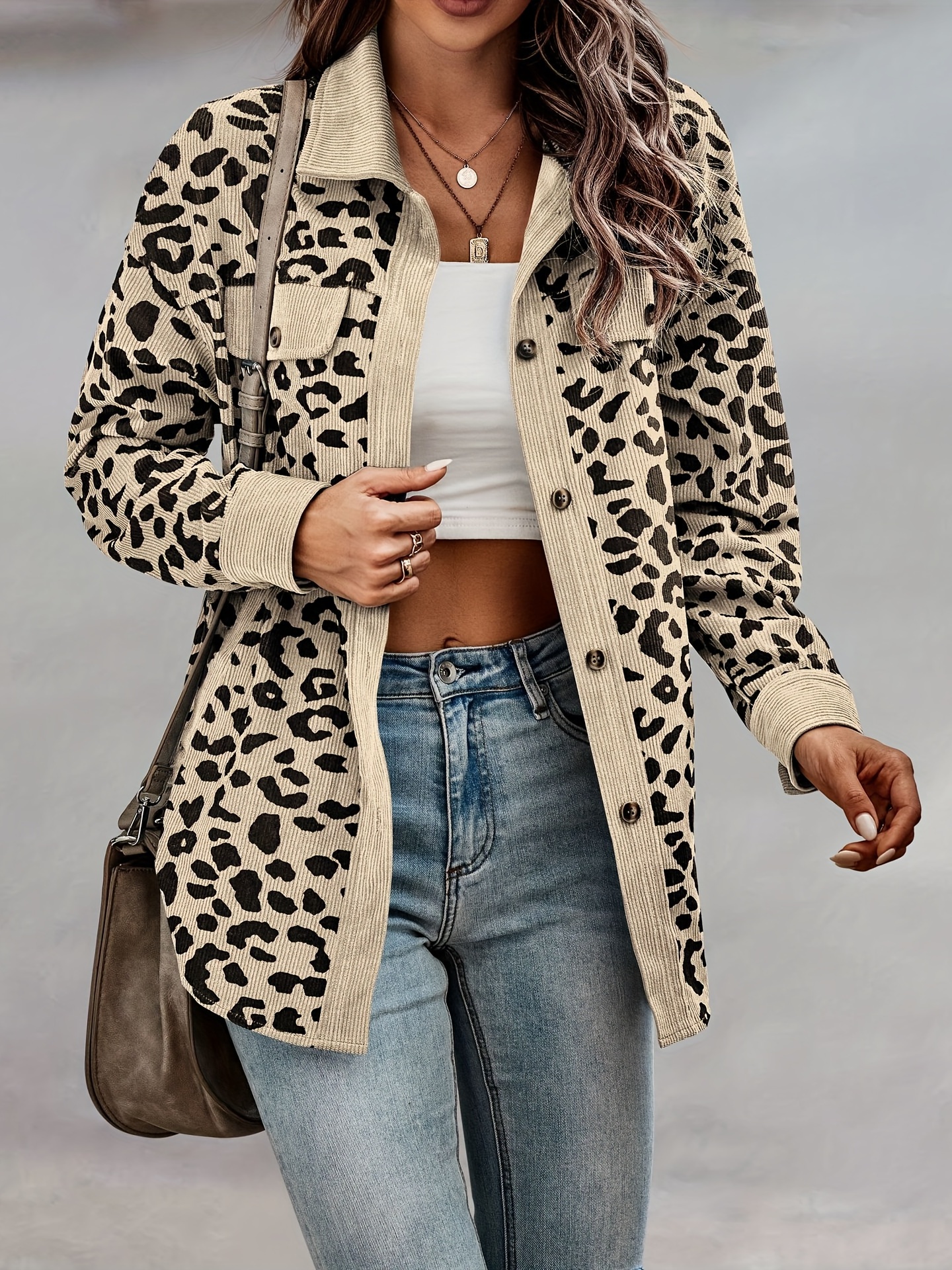 Leopard Print Shacket Jacket, Casual Button Front Turn Down Collar Long  Sleeve Outerwear, Women's Clothing