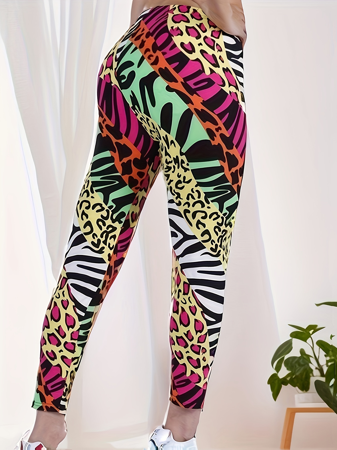 Butterfly Leopard Print Skinny Leggings Casual High Waist - Temu