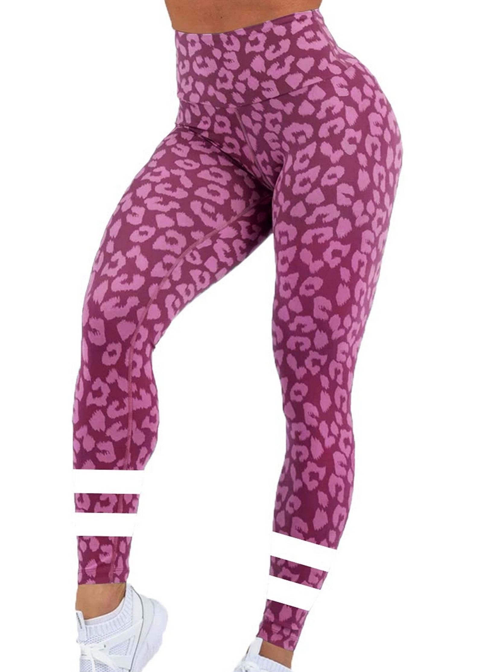 Leopard Print Faux Pu Leather Sports Leggings High Waist - Temu