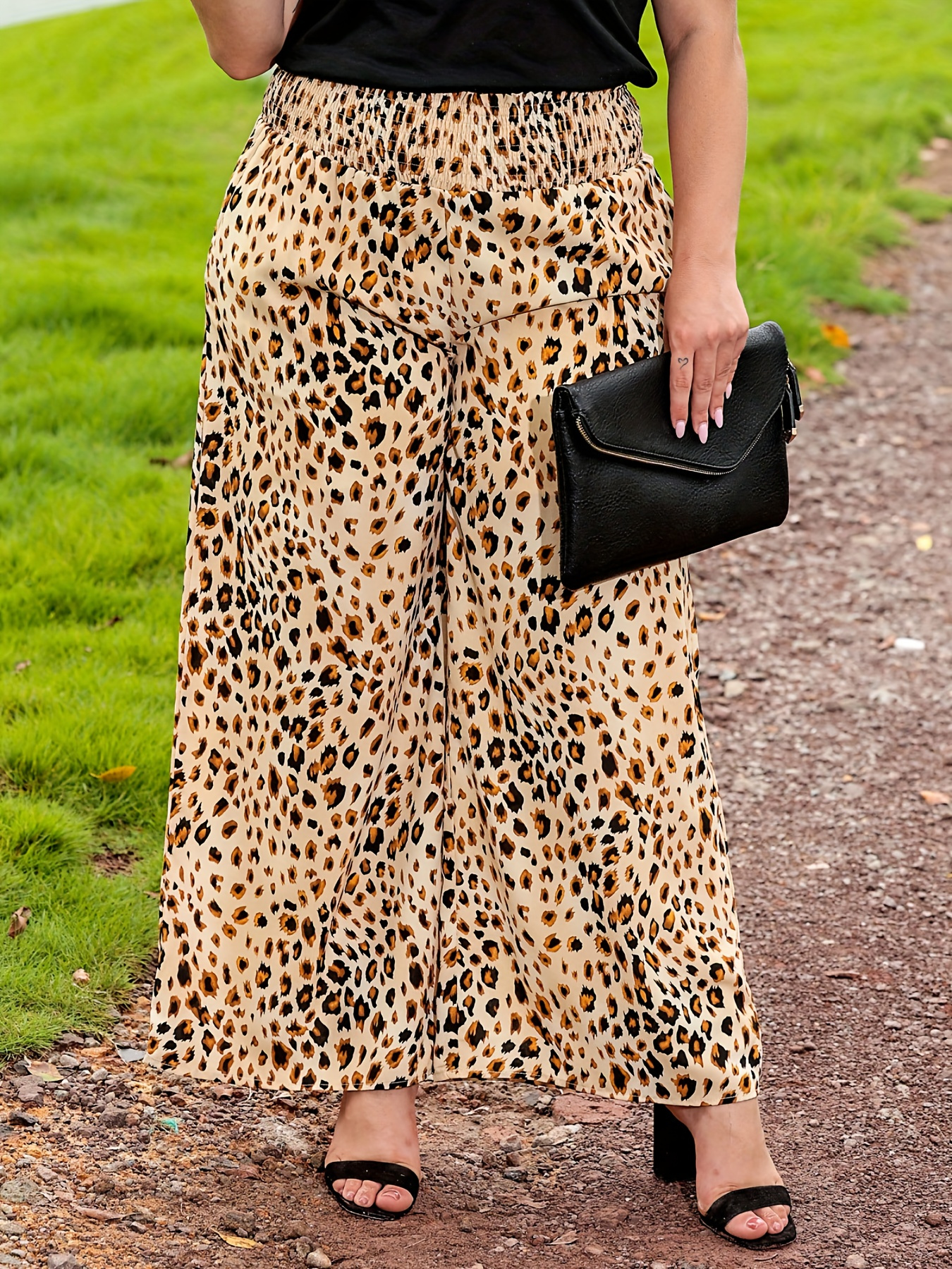 ANIMAL PRINT PALAZZO TROUSERS - Black / Sand