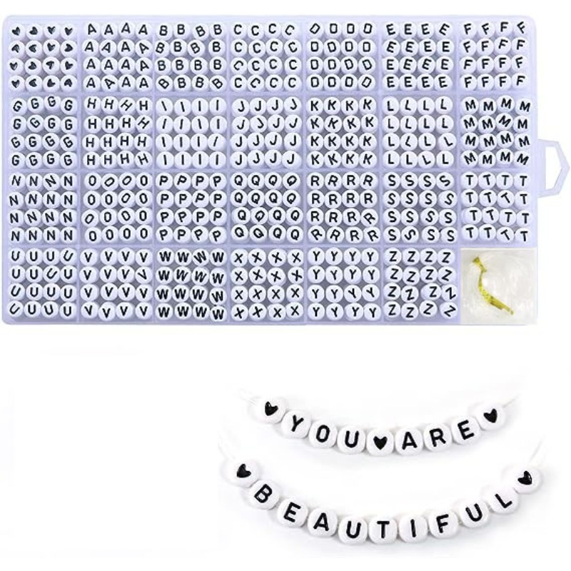 Plastic White 7mm Cube Alphabet Beads, (Horizontal), Single Letters, 7 -  Bead Bee