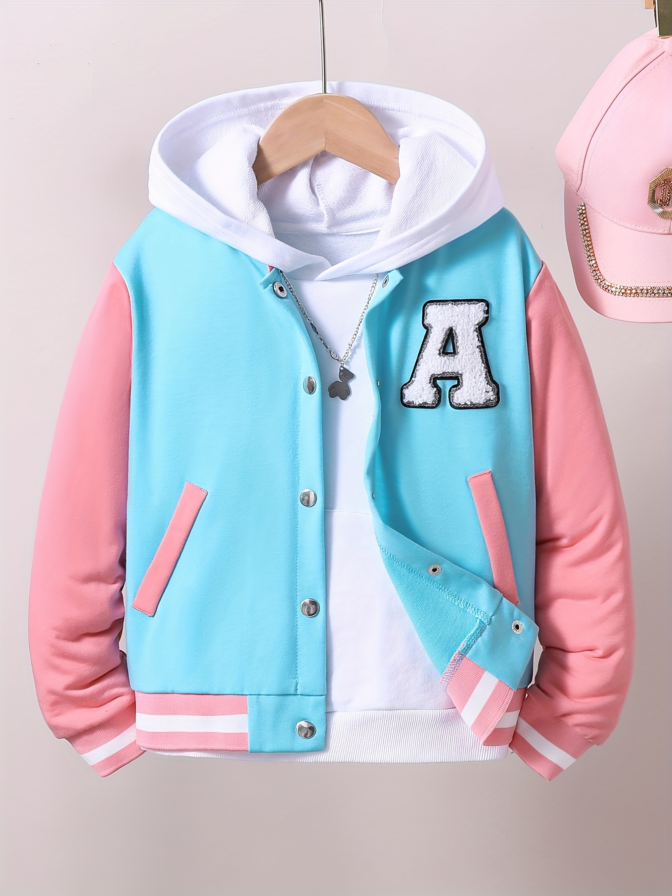 Girls Fashion Letter Embroidered Snap Button Varsity Jacket, Versatile Baseball  Jackets With Pocket - Temu