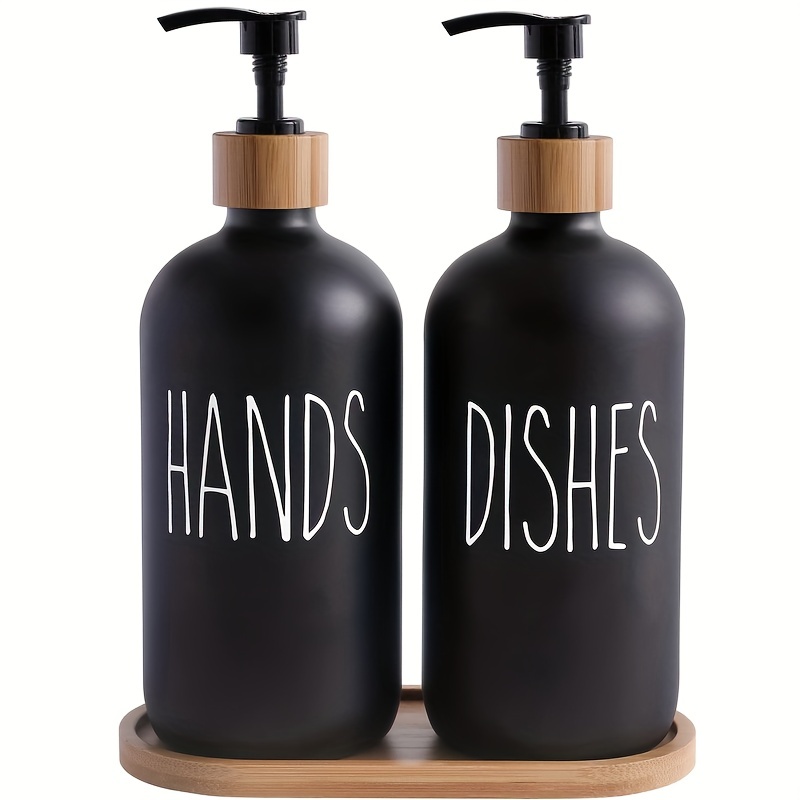 Black Soap Dispenser,Kitchen Soap Dispenser Including Hand and Dish Soap  Dispenser Set ,16 Oz Plastic Dish Soap Dispenser for Kitchen Sink with  Silicone Tray, for Black Kitchen and Farmhouse Decor 