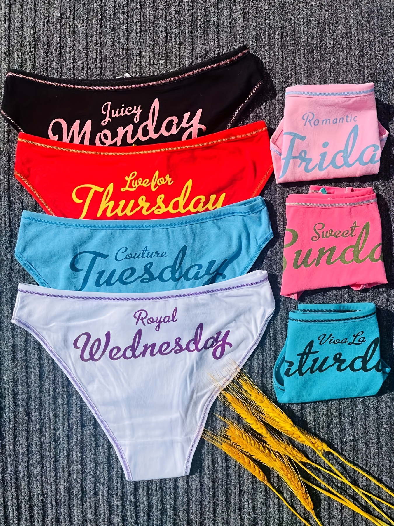 7 Pack Women's One Week Pattern Mixed Color Panties