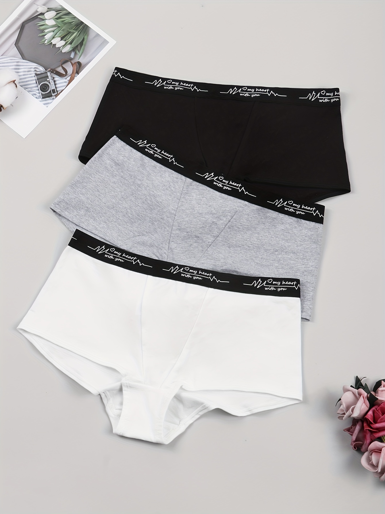 3pcs Star Print Boyshort Panties, Soft & Comfortable Bow Tie Panties,  Women's Lingerie & Underwear